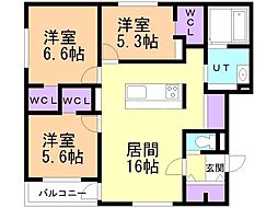 札幌市東区中沼西二条1丁目アパート 3LDKの間取図画像