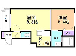 グランメール環状通東B 1LDKの間取図画像