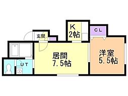 エスコートN23 1LDKの間取図画像