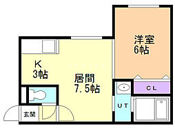 グランディールN16 1LDKの間取図画像