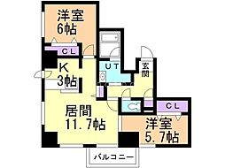 大洋マンション1 2LDKの間取図画像