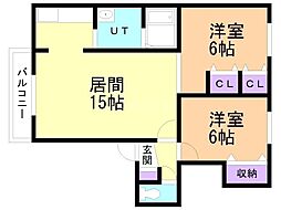 ベルツリー3 2LDKの間取図画像