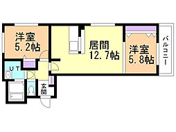 クチュールN42 2LDKの間取図画像