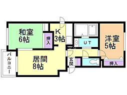 ウィスタリア北郷 2LDKの間取図画像