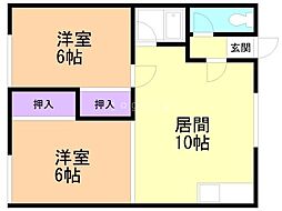 コーポひまわりB 2LDKの間取図画像