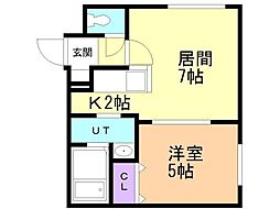 札幌市白石区本通13丁目南マンション 1LDKの間取図画像