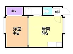 グレース白石B 1DKの間取図画像