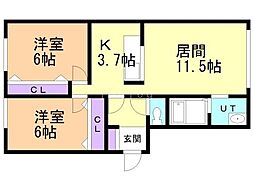 岩泉ハウスA 2LDKの間取図画像