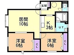 パルミー白石 2LDKの間取図画像
