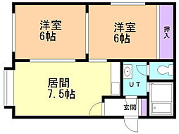 シンフォニックガーデン東札幌 2DKの間取図画像