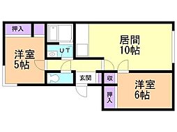 白石ハイツ 2LDKの間取図画像