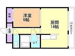 南郷丘ハイツ 1LDKの間取図画像