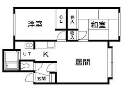 オークヒル2 2LDKの間取図画像