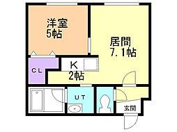カノン白石 1LDKの間取図画像