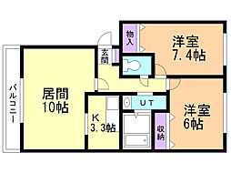 サン・ガーデンA 2LDKの間取図画像
