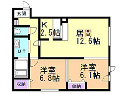 サンコート本通 2LDKの間取図画像