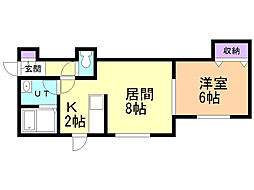 レストヒルズ白石駅B棟 1LDKの間取図画像