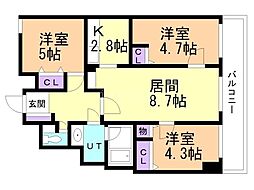 ダイアパレス東札幌 3LDKの間取図画像