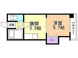 プロシード本通 1DKの間取図画像
