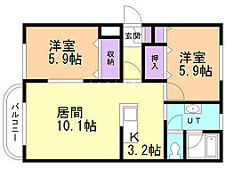 エルナ栄通 2LDKの間取図画像