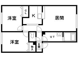 パルレ美園 2LDKの間取図画像