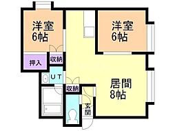 シャレード藤D 2DKの間取図画像