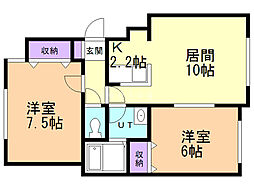 フルールビュッテ 2LDKの間取図画像