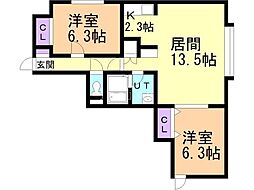 メゾンアヴェニューアヌ 2LDKの間取図画像
