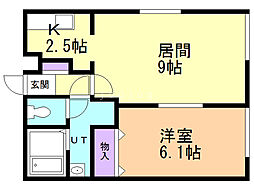 グランメール平和通5 1LDKの間取図画像