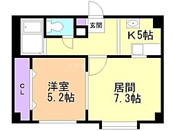 第3澄川銀座パレス 1LDKの間取図画像