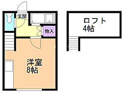 ナウパレスＮＯ7 2階ワンルームの間取り