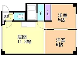 クレアール月寒A 2LDKの間取図画像