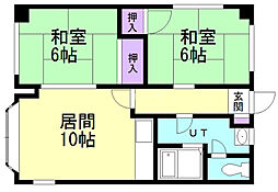 ハイツペアシティ石山 3階2LDKの間取り
