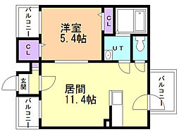トレジャーキャッスル参番館 1LDKの間取図画像
