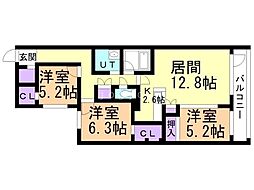 PRIME COURT la foret 平岸(プライムコートラフォーレ平岸) 3LDKの間取図画像