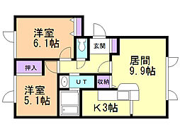 プロムナード1 2LDKの間取図画像