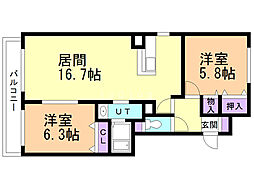 ビュートリー羊ケ丘 2LDKの間取図画像