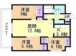 プレミール北野 3LDKの間取図画像