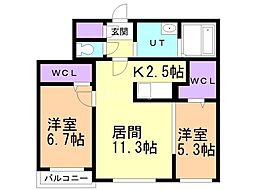 SLG豊平プレミアム 2LDKの間取図画像