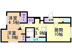 札幌市南区澄川三条4丁目マンション 2LDKの間取図画像