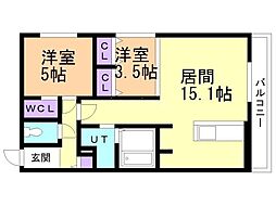 Alivis月寒中央 2LDKの間取図画像