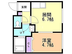 カステル美園 1DKの間取図画像