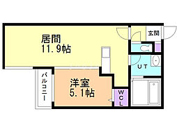 クレステージ西岡 1階1LDKの間取り