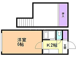 アビアシオン伍番館 1Kの間取図画像