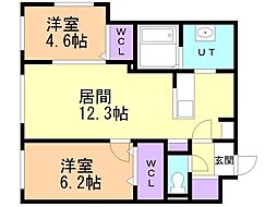 アルファスクエア福住2条 2LDKの間取図画像