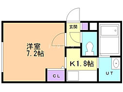 プレシェルト中の島 1Kの間取図画像