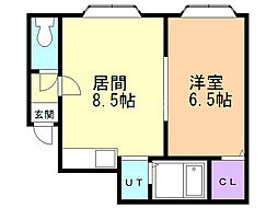 カーサ中の島 1LDKの間取図画像