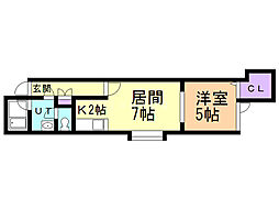 フロルドゥコルザ 1LDKの間取図画像