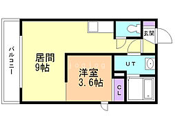 オリエントコート学園前 1LDKの間取図画像