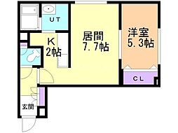 グランメール美園6-3 1LDKの間取図画像